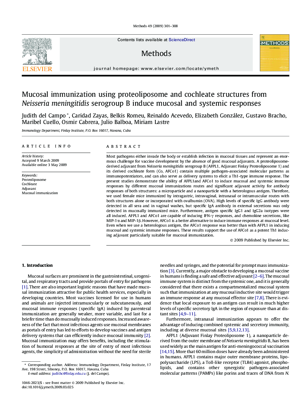 Mucosal immunization using proteoliposome and cochleate structures from Neisseria meningitidis serogroup B induce mucosal and systemic responses