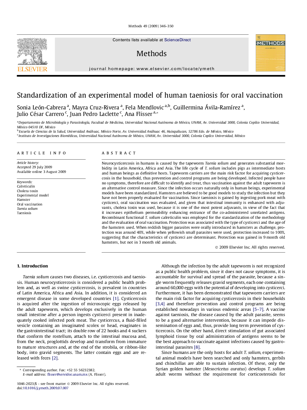 Standardization of an experimental model of human taeniosis for oral vaccination