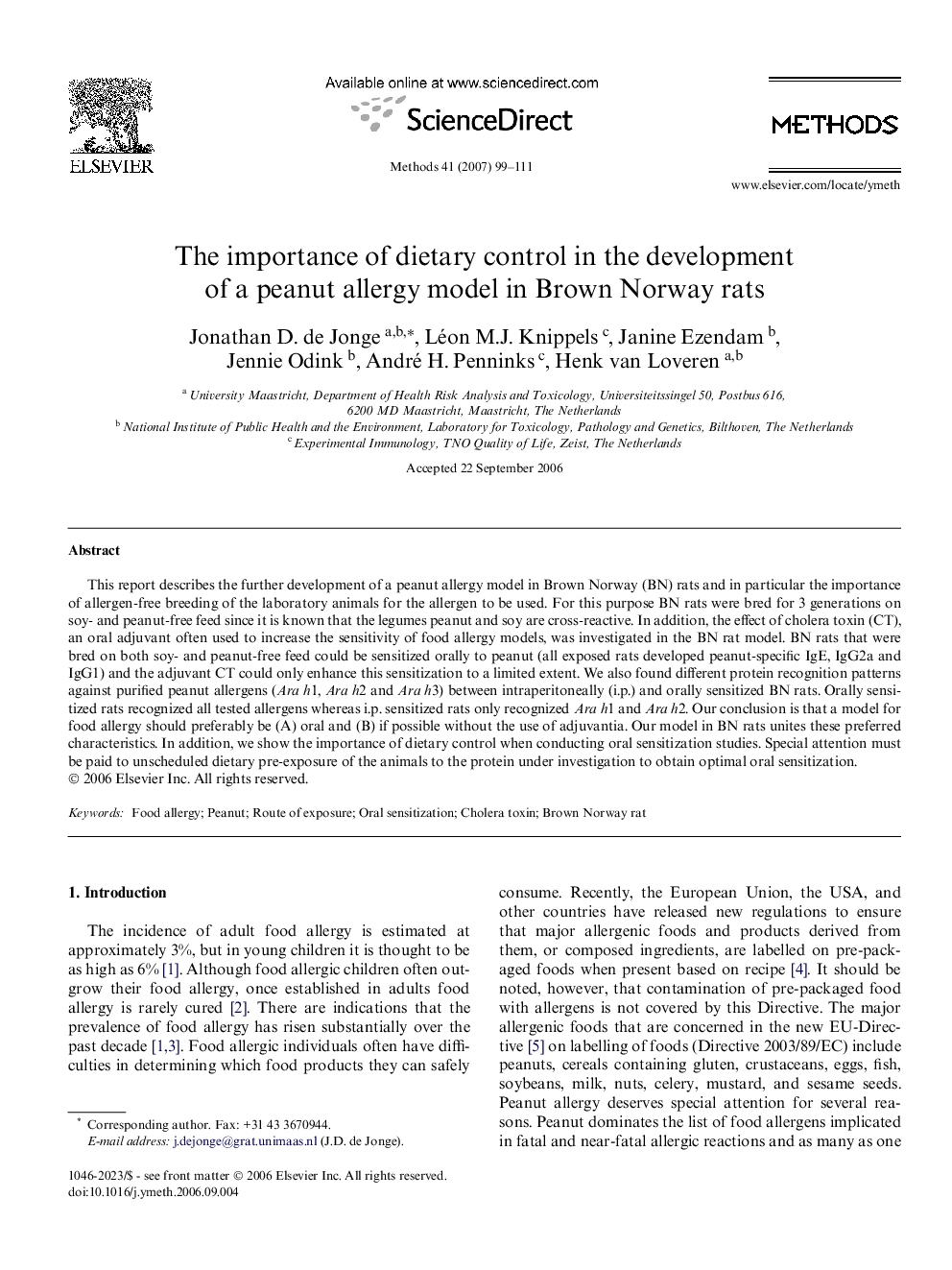 The importance of dietary control in the development of a peanut allergy model in Brown Norway rats