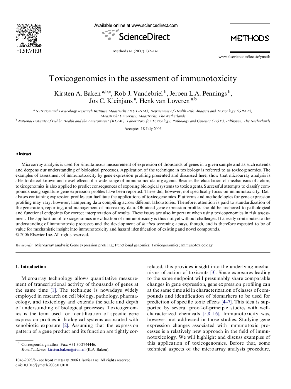 Toxicogenomics in the assessment of immunotoxicity