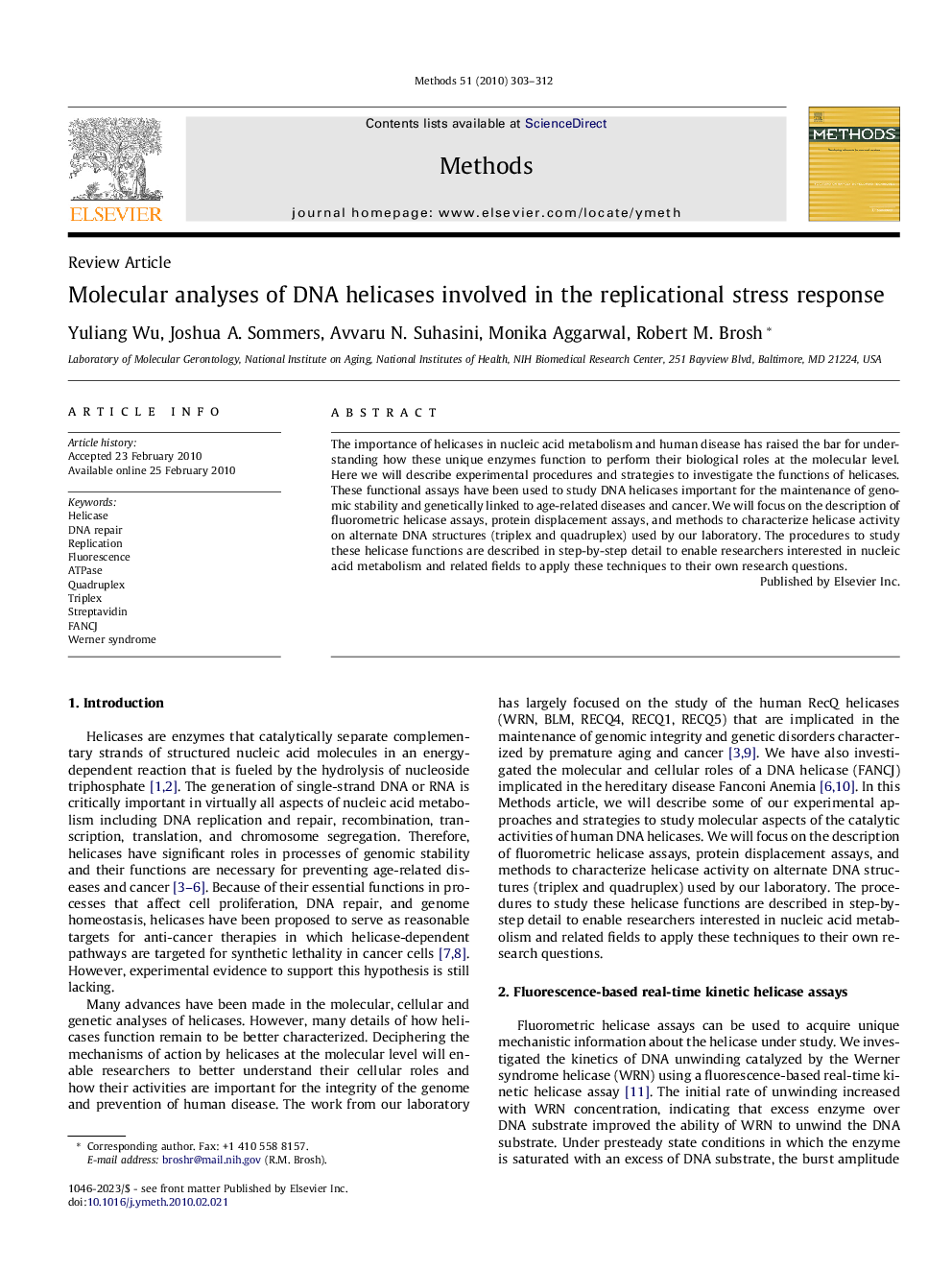 Molecular analyses of DNA helicases involved in the replicational stress response