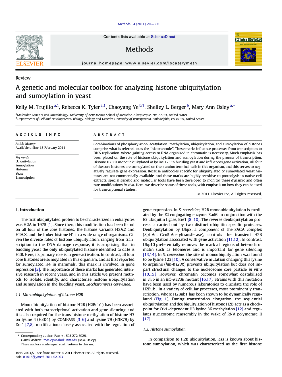 A genetic and molecular toolbox for analyzing histone ubiquitylation and sumoylation in yeast