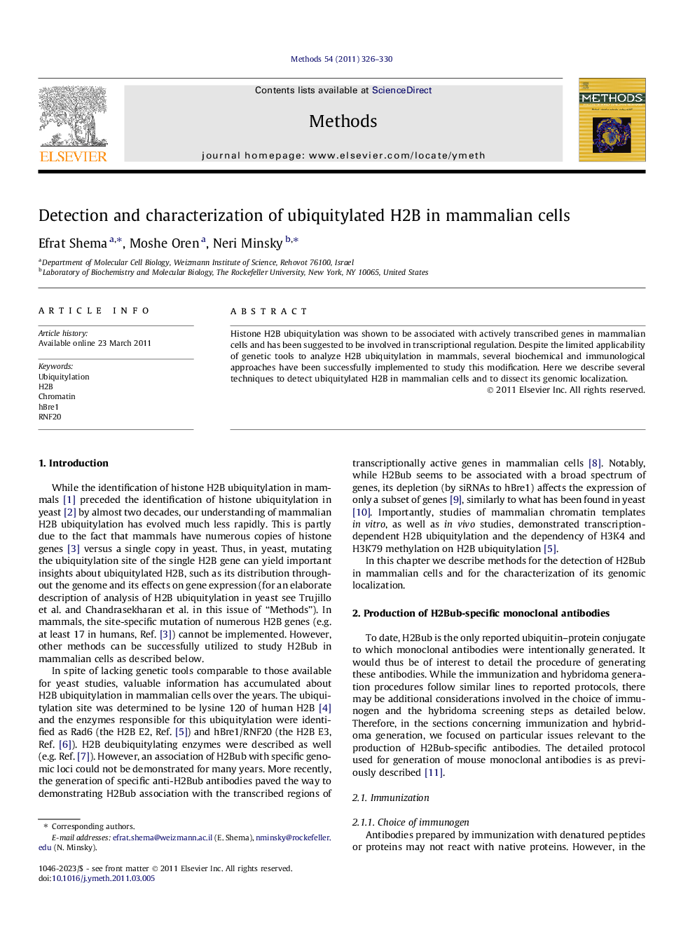 Detection and characterization of ubiquitylated H2B in mammalian cells