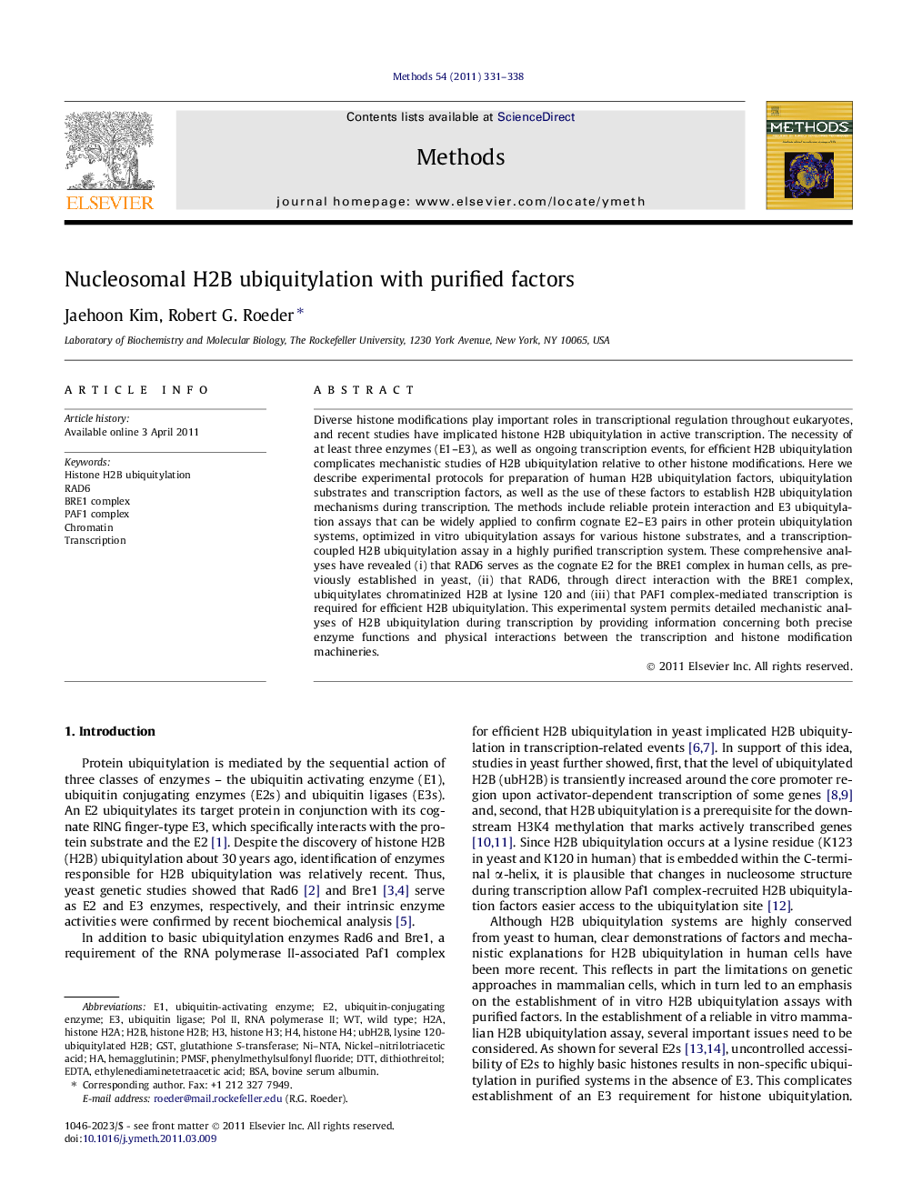 عکس صفحه اول مقاله: Nucleosomal H2B ubiquitylation with purified factors Nucleosomal H2B ubiquitylation with purified factors