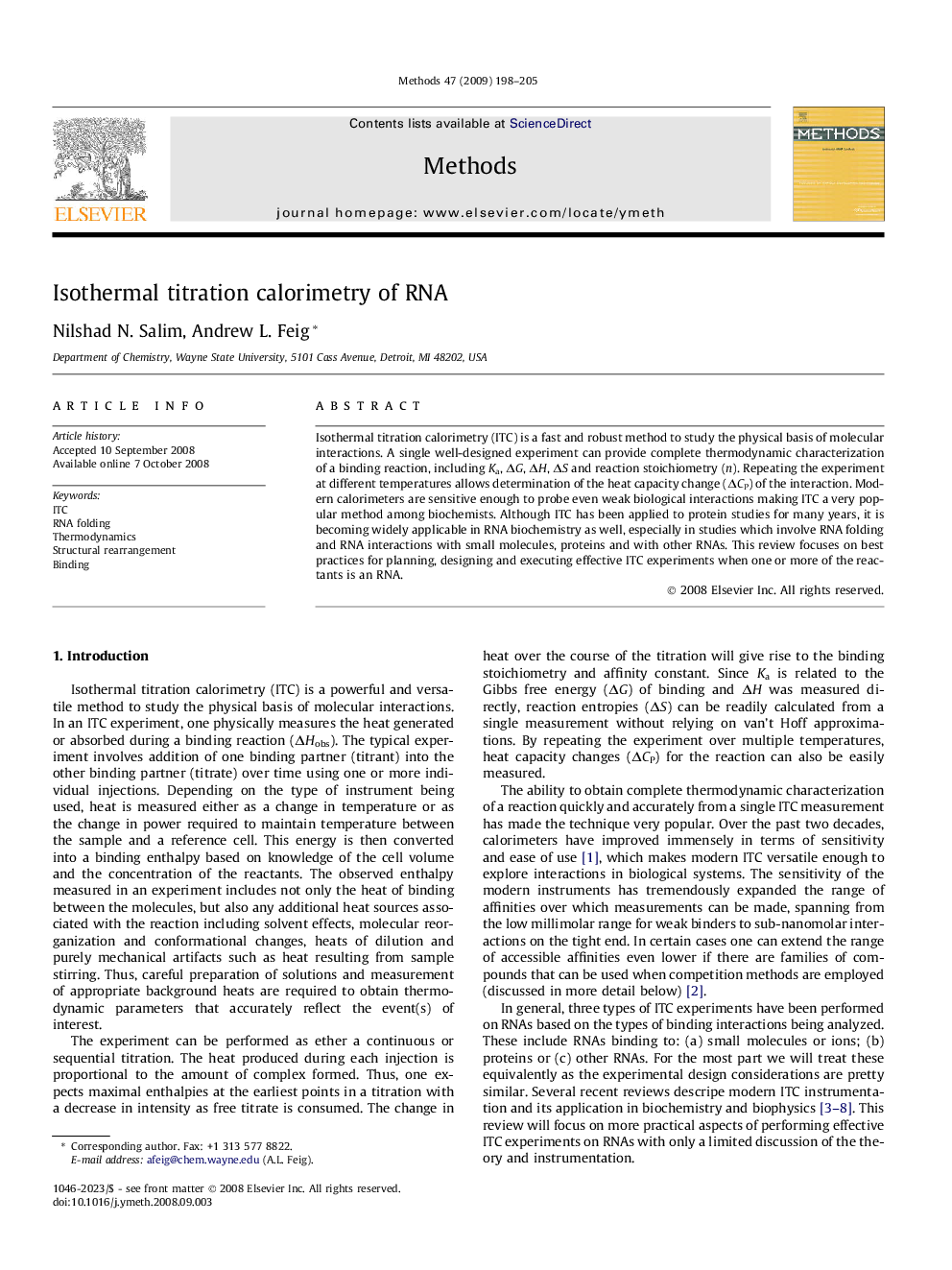 Isothermal titration calorimetry of RNA