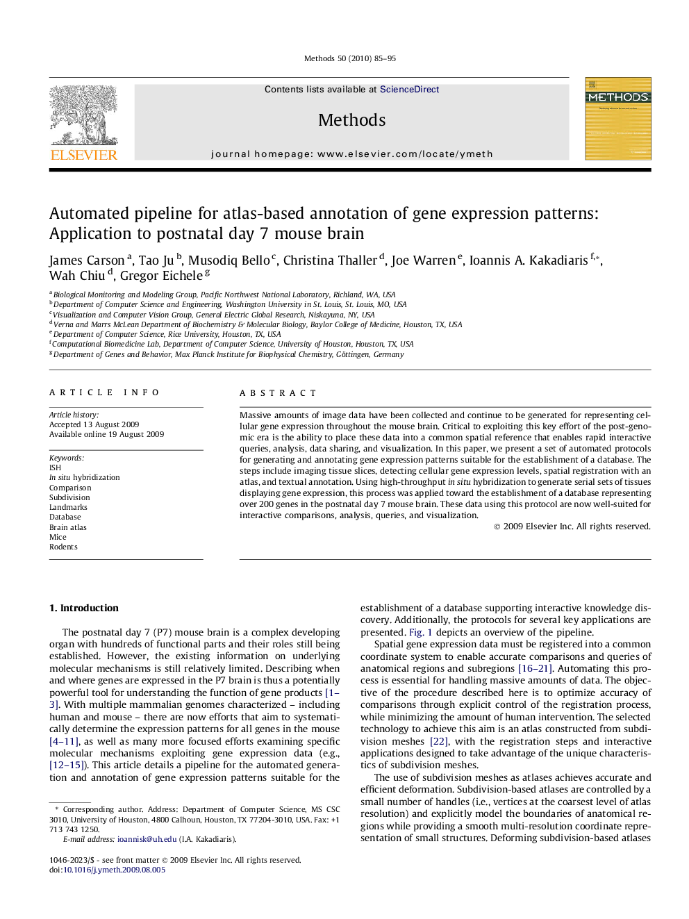 Automated pipeline for atlas-based annotation of gene expression patterns: Application to postnatal day 7 mouse brain