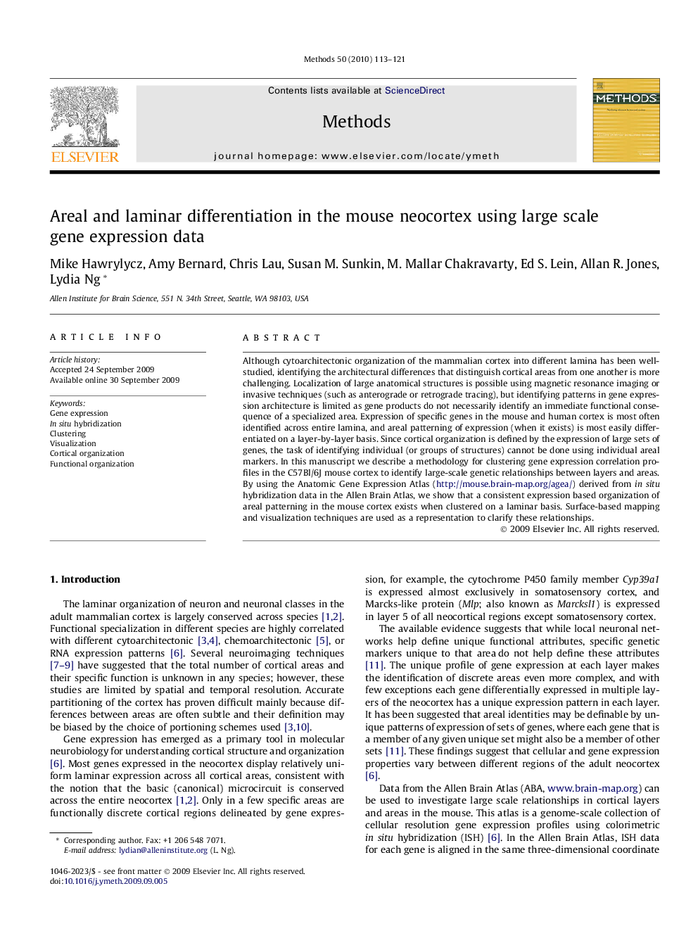 Areal and laminar differentiation in the mouse neocortex using large scale gene expression data