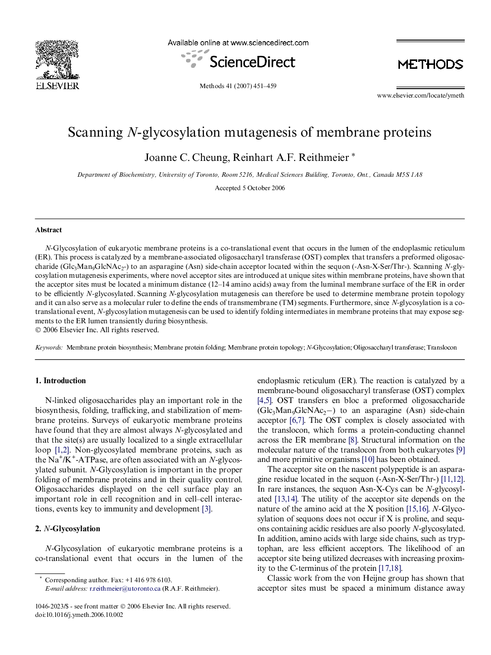 Scanning N-glycosylation mutagenesis of membrane proteins