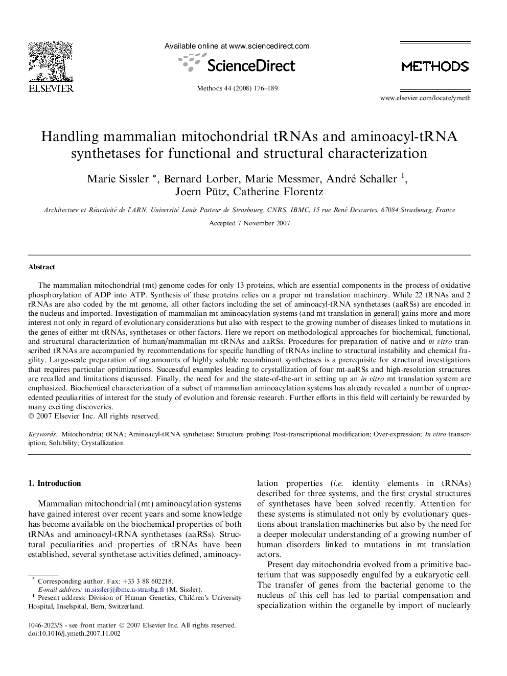 Handling mammalian mitochondrial tRNAs and aminoacyl-tRNA synthetases for functional and structural characterization