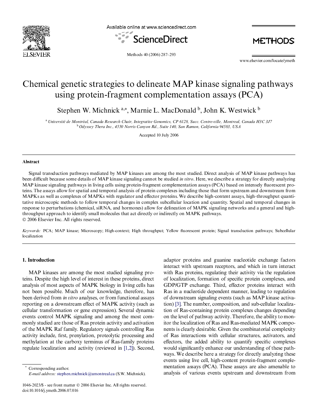 Chemical genetic strategies to delineate MAP kinase signaling pathways using protein-fragment complementation assays (PCA)