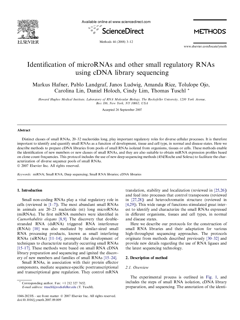 Identification of microRNAs and other small regulatory RNAs using cDNA library sequencing