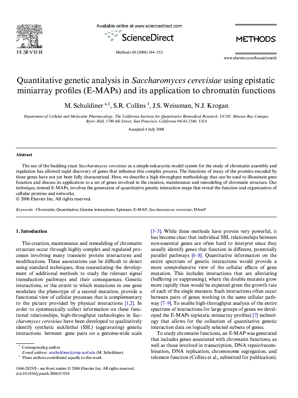 Quantitative genetic analysis in Saccharomyces cerevisiae using epistatic miniarray profiles (E-MAPs) and its application to chromatin functions