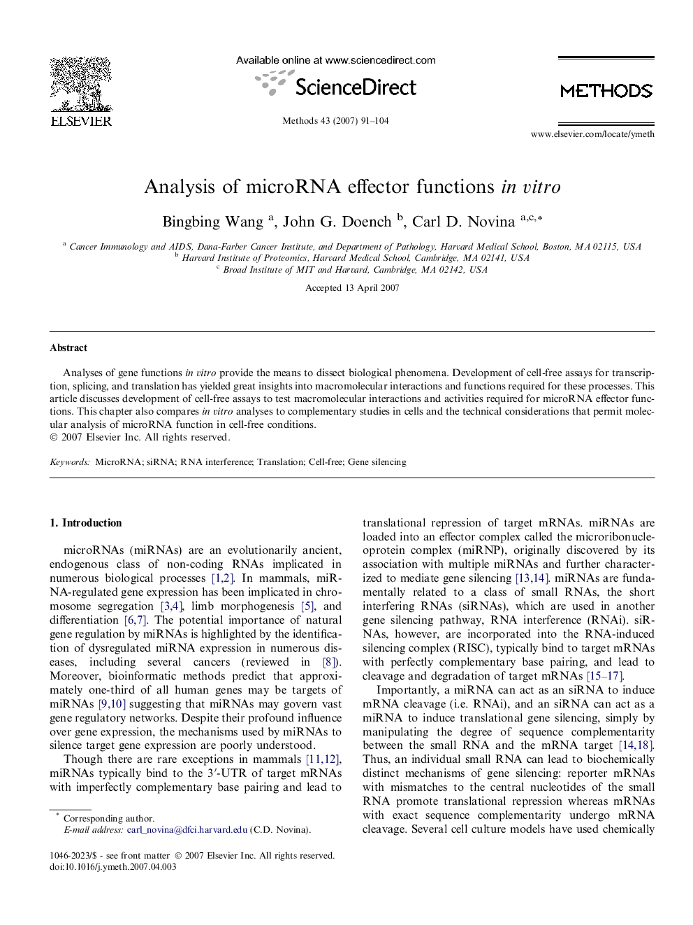 Analysis of microRNA effector functions in vitro