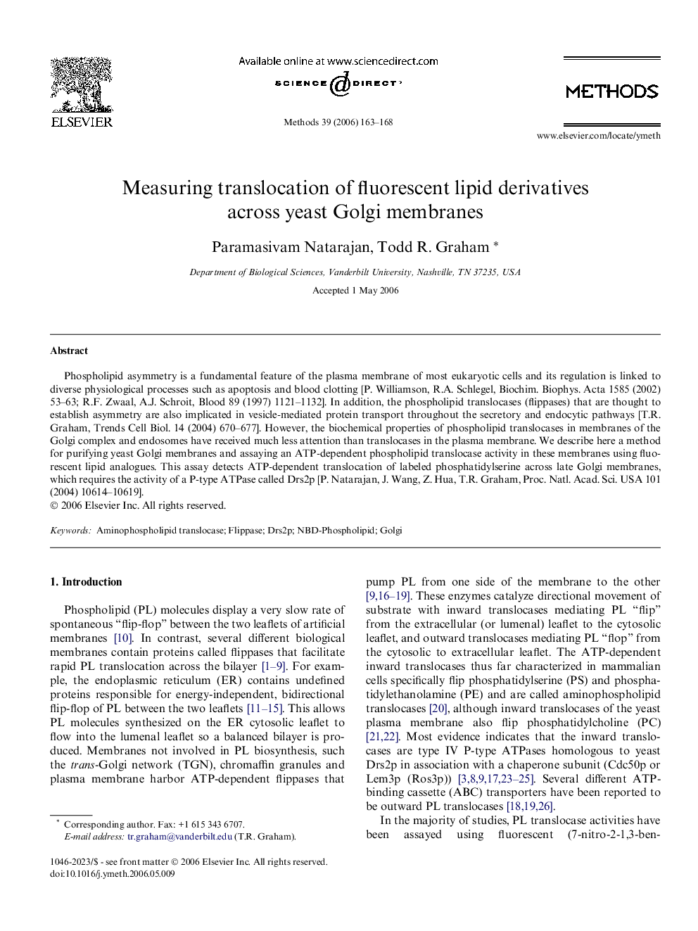 Measuring translocation of fluorescent lipid derivatives across yeast Golgi membranes