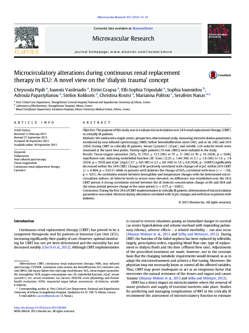 Microcirculatory alterations during continuous renal replacement therapy in ICU: A novel view on the ‘dialysis trauma’ concept