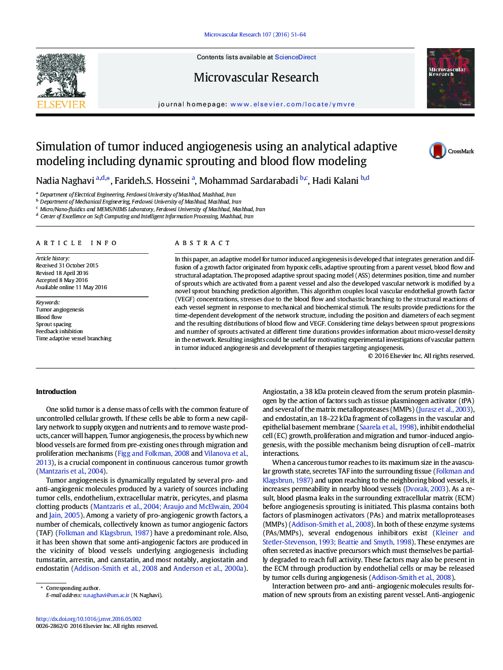 Simulation of tumor induced angiogenesis using an analytical adaptive modeling including dynamic sprouting and blood flow modeling