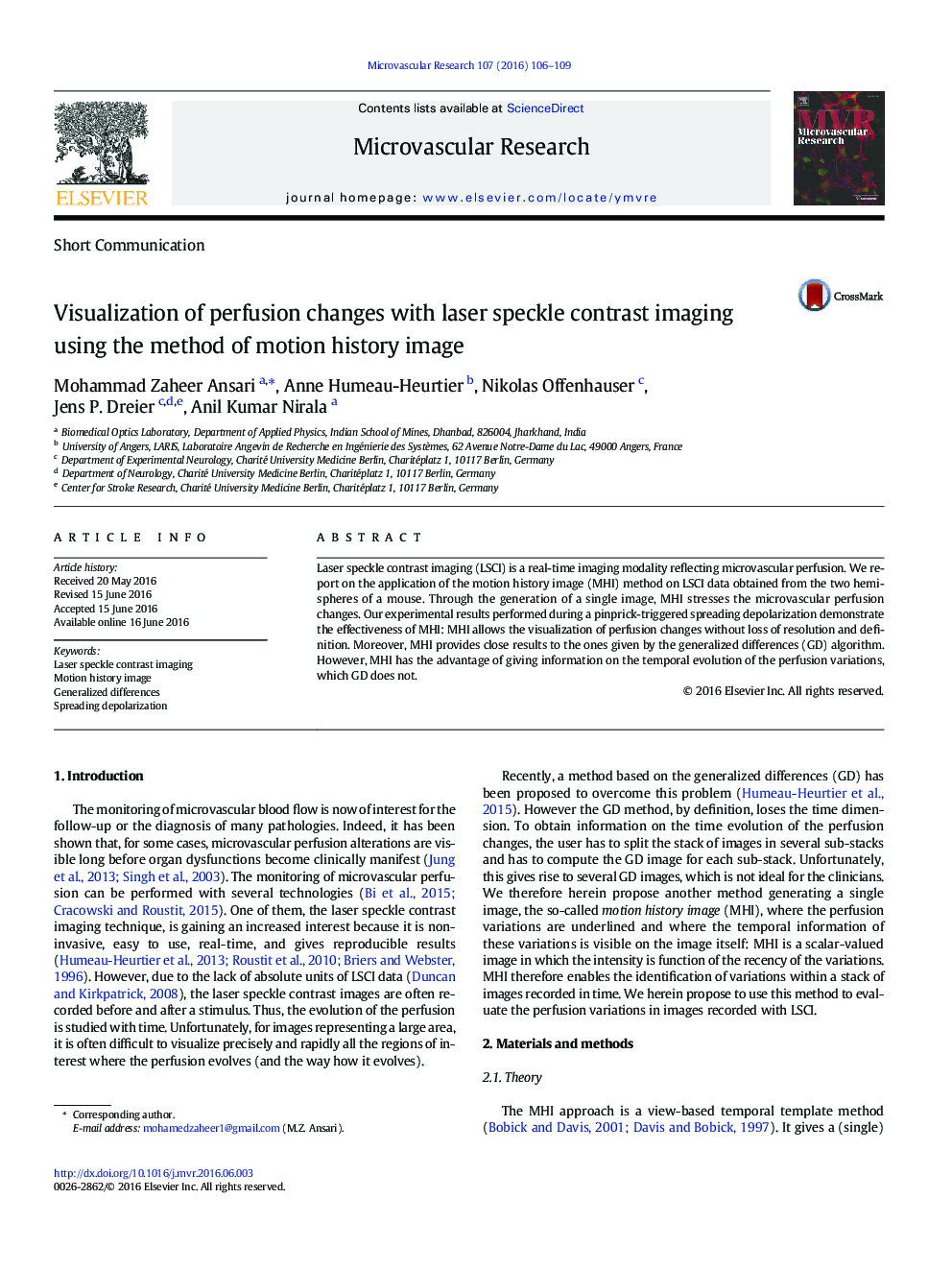 Visualization of perfusion changes with laser speckle contrast imaging using the method of motion history image