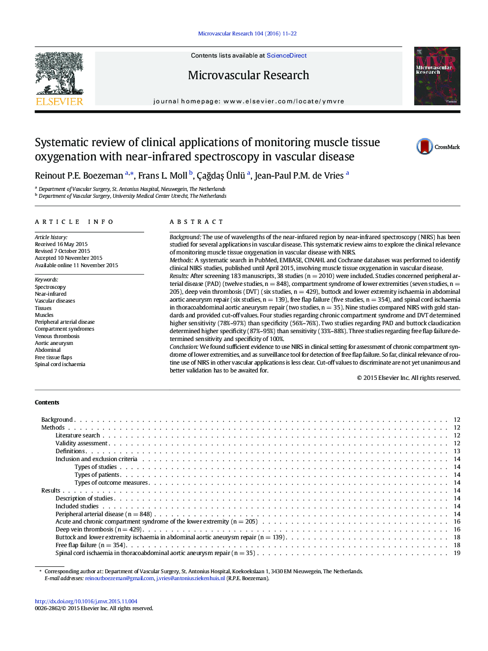 Systematic review of clinical applications of monitoring muscle tissue oxygenation with near-infrared spectroscopy in vascular disease