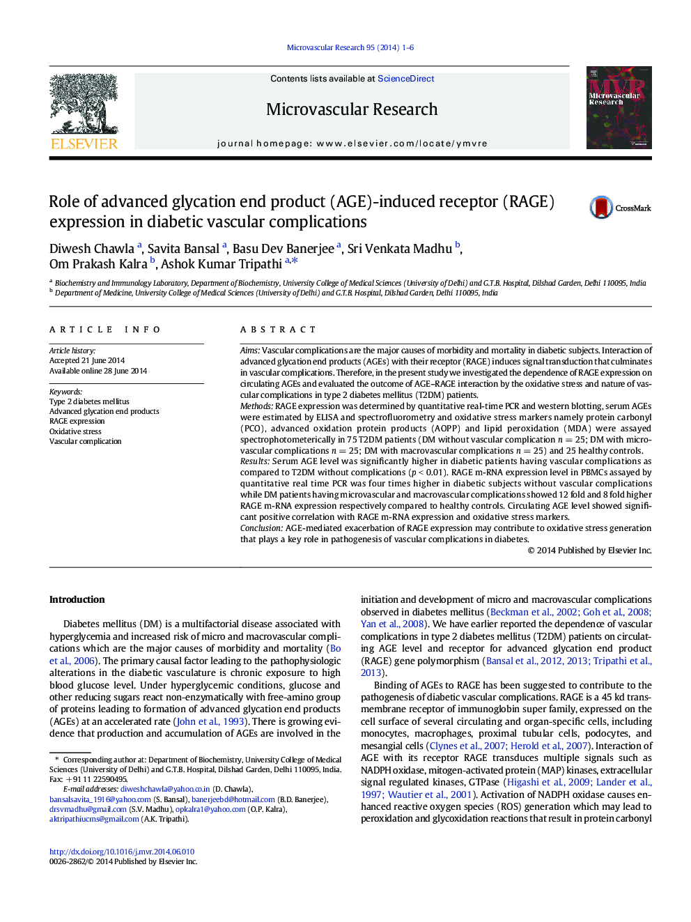 Role of advanced glycation end product (AGE)-induced receptor (RAGE) expression in diabetic vascular complications