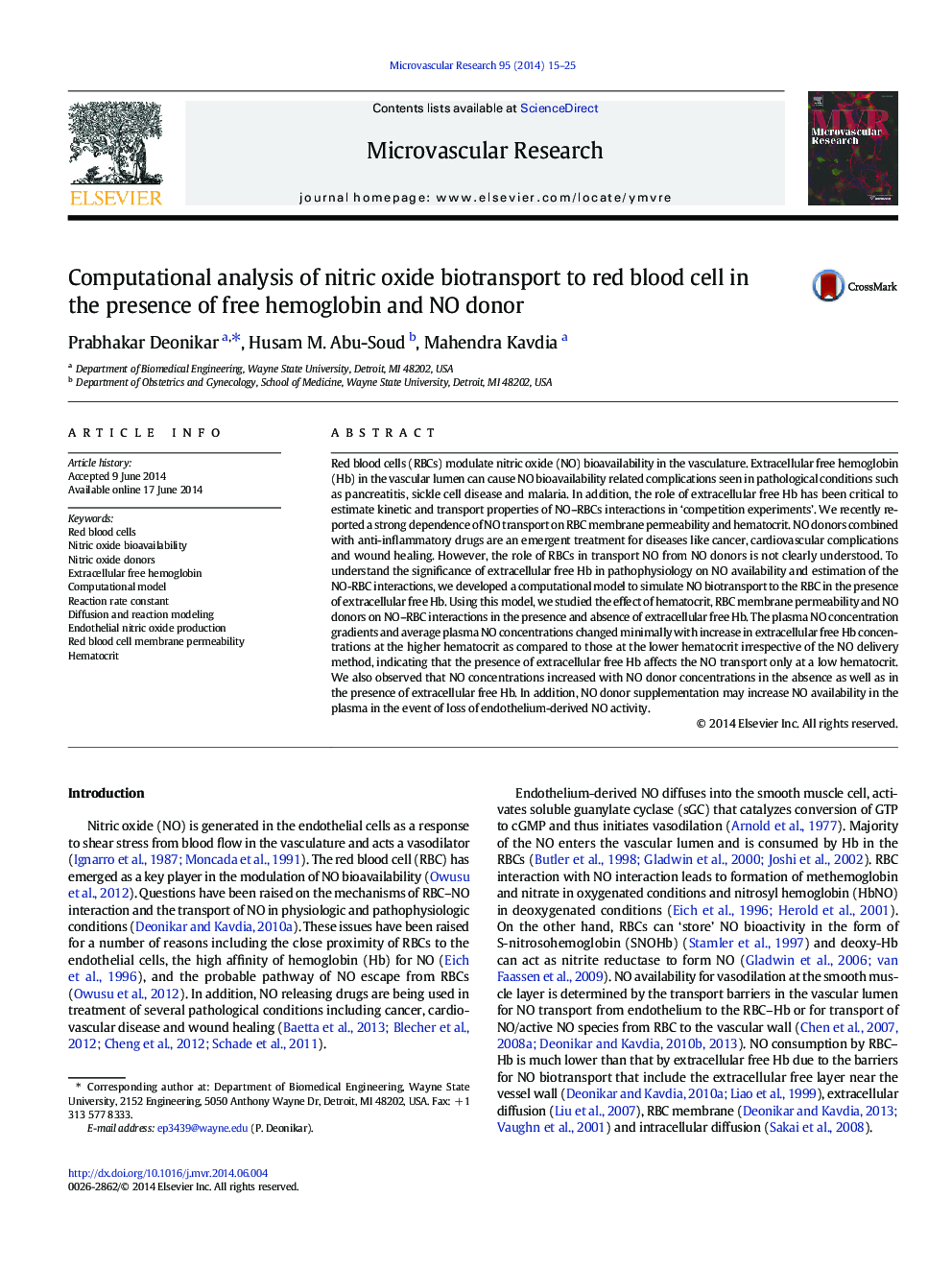 Computational analysis of nitric oxide biotransport to red blood cell in the presence of free hemoglobin and NO donor