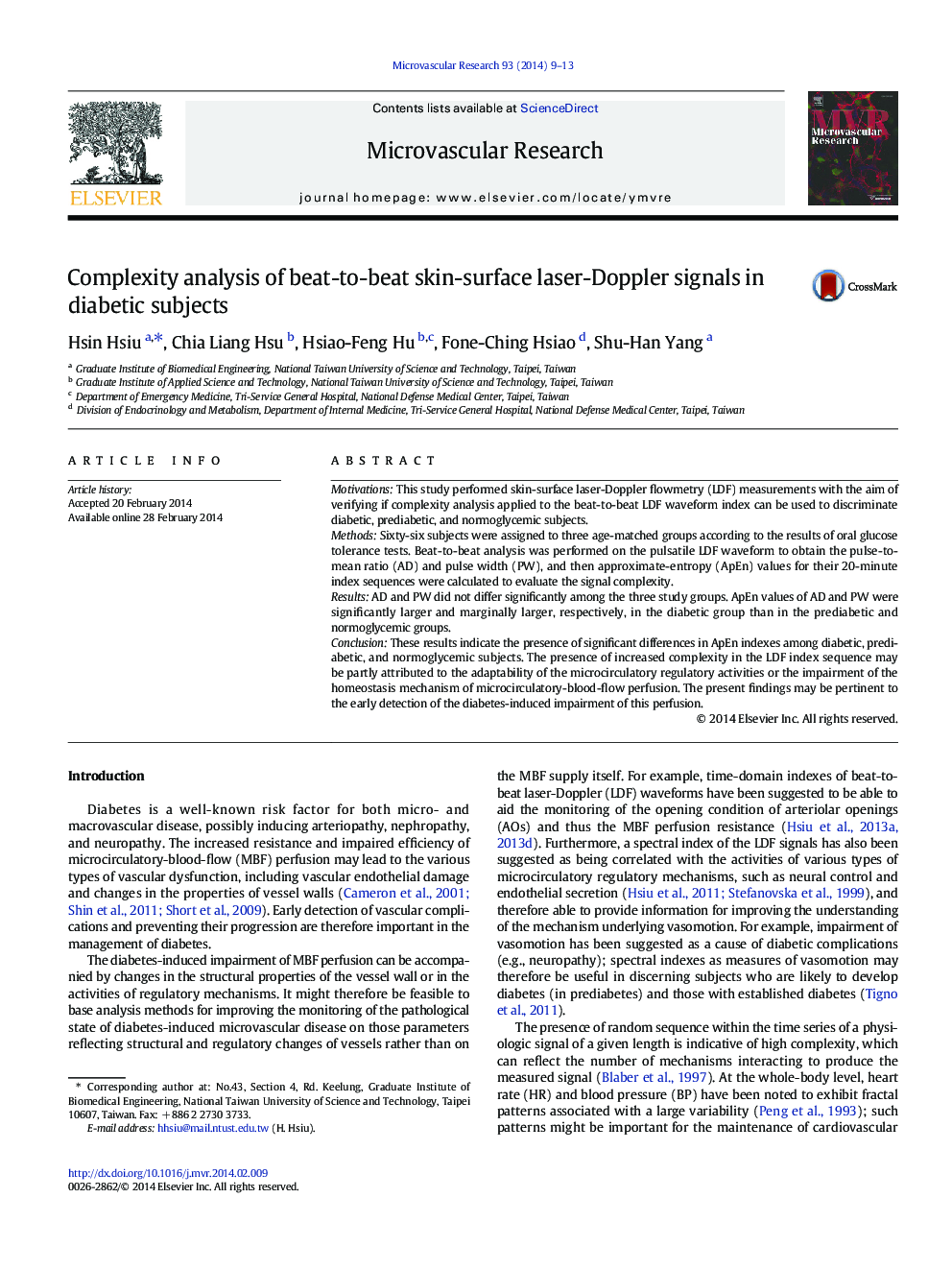 Complexity analysis of beat-to-beat skin-surface laser-Doppler signals in diabetic subjects