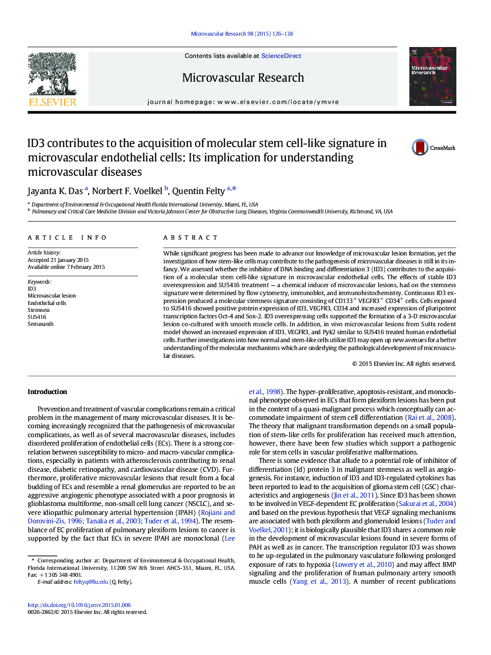 ID3 contributes to the acquisition of molecular stem cell-like signature in microvascular endothelial cells: Its implication for understanding microvascular diseases