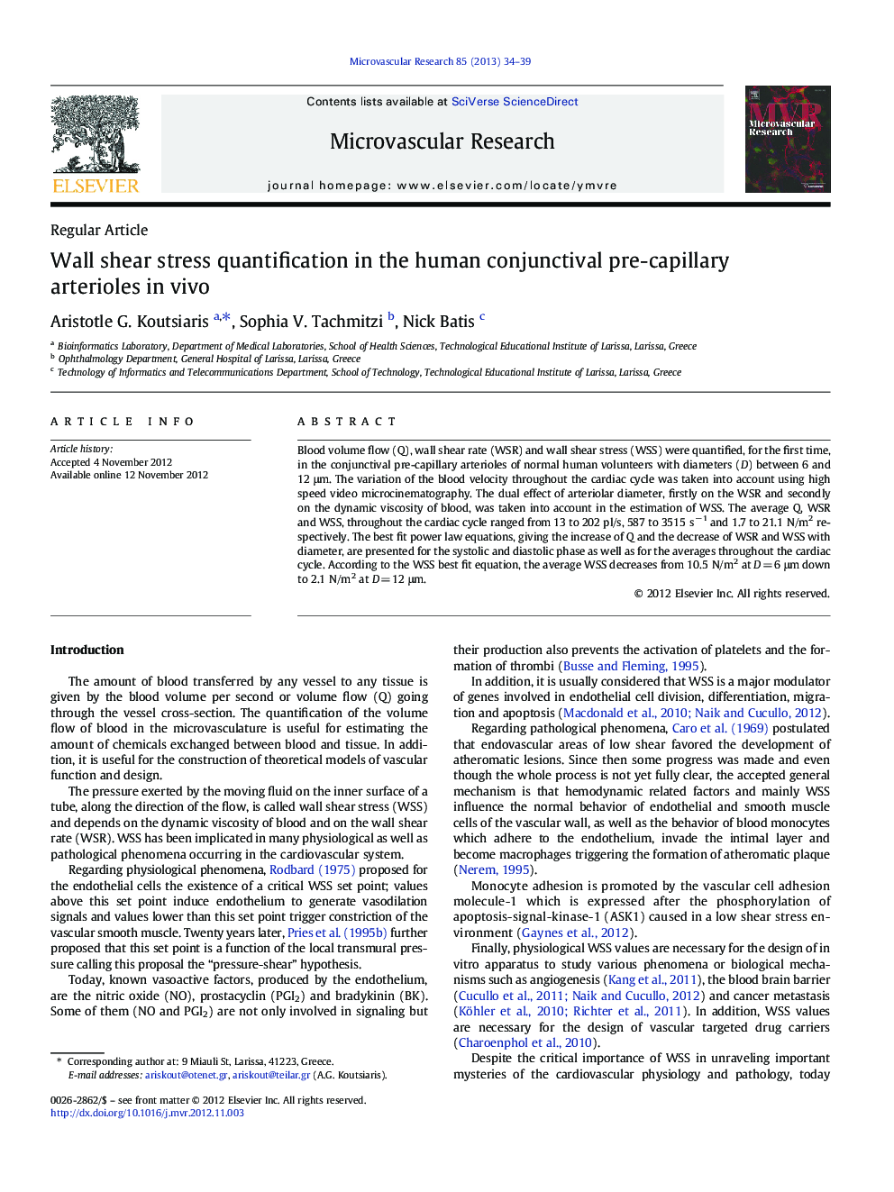 Wall shear stress quantification in the human conjunctival pre-capillary arterioles in vivo