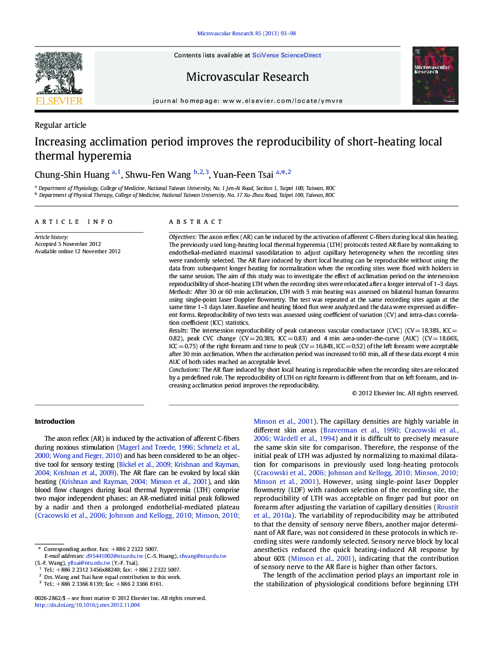 Increasing acclimation period improves the reproducibility of short-heating local thermal hyperemia