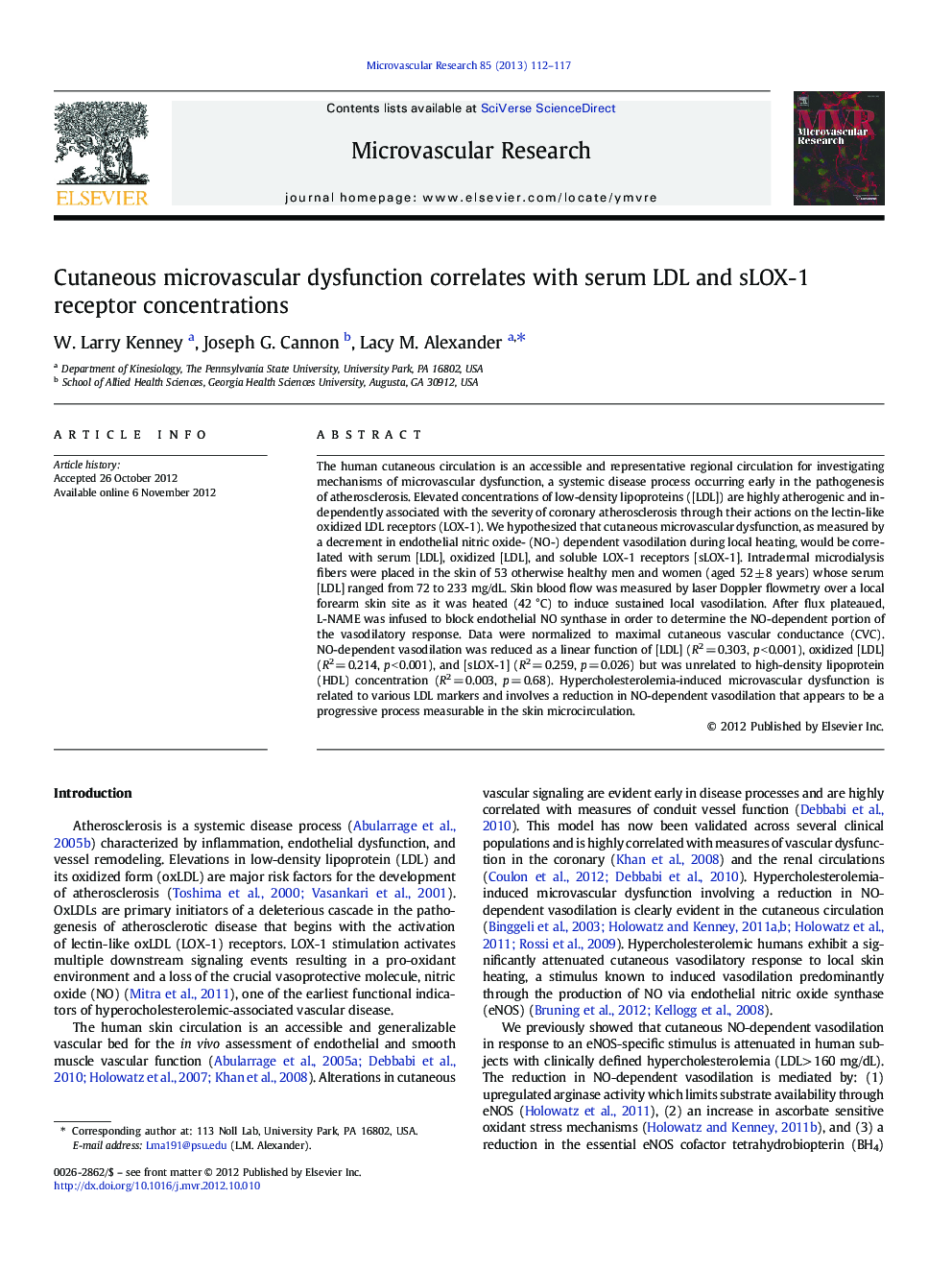 Cutaneous microvascular dysfunction correlates with serum LDL and sLOX-1 receptor concentrations