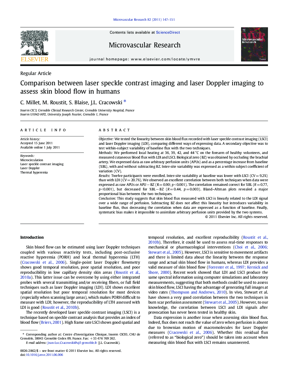 Comparison between laser speckle contrast imaging and laser Doppler imaging to assess skin blood flow in humans