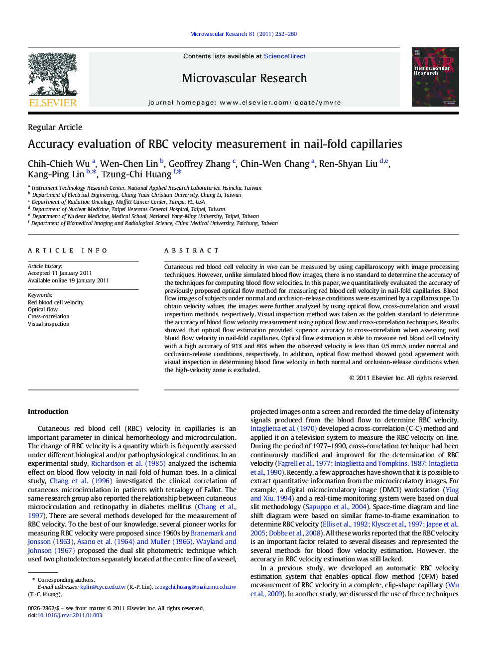 Accuracy evaluation of RBC velocity measurement in nail-fold capillaries