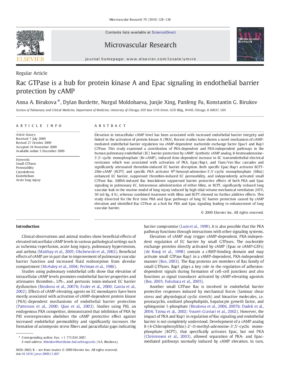 Rac GTPase is a hub for protein kinase A and Epac signaling in endothelial barrier protection by cAMP