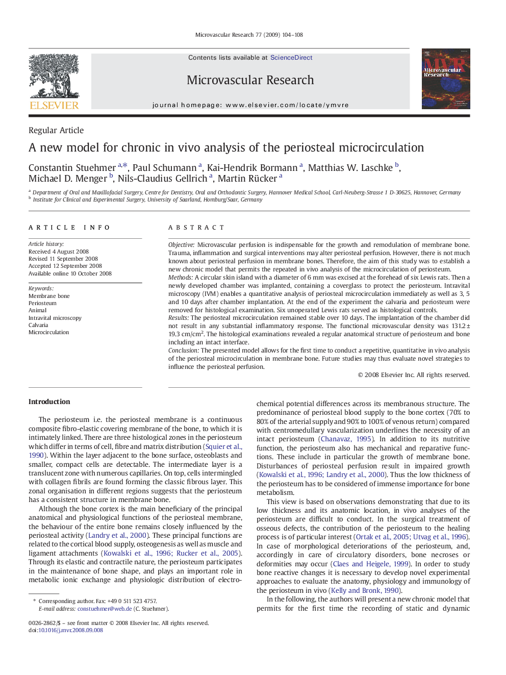 A new model for chronic in vivo analysis of the periosteal microcirculation