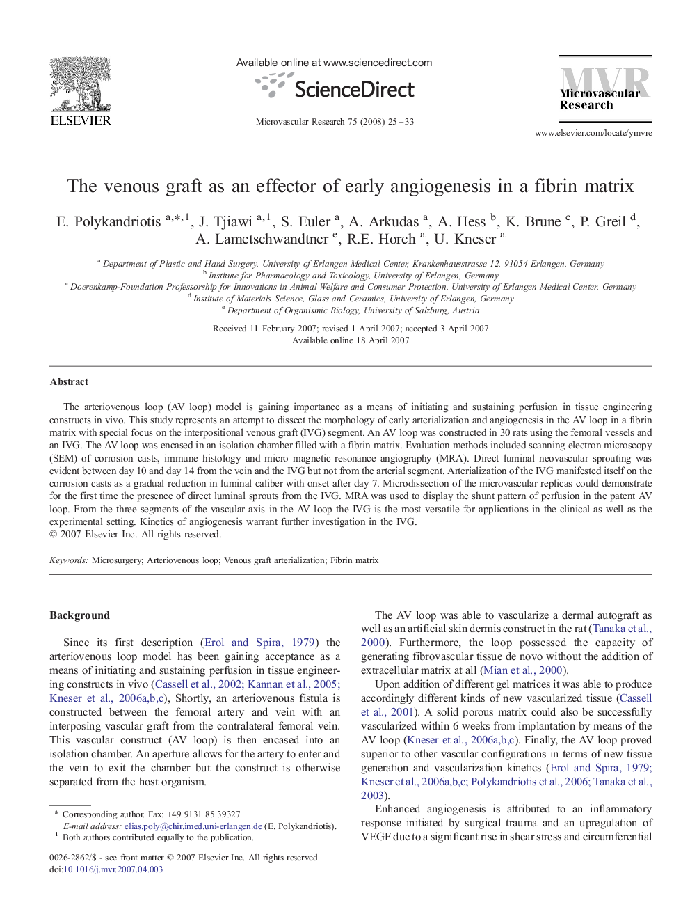 عکس صفحه اول مقاله: The venous graft as an effector of early angiogenesis in a fibrin matrix The venous graft as an effector of early angiogenesis in a fibrin matrix