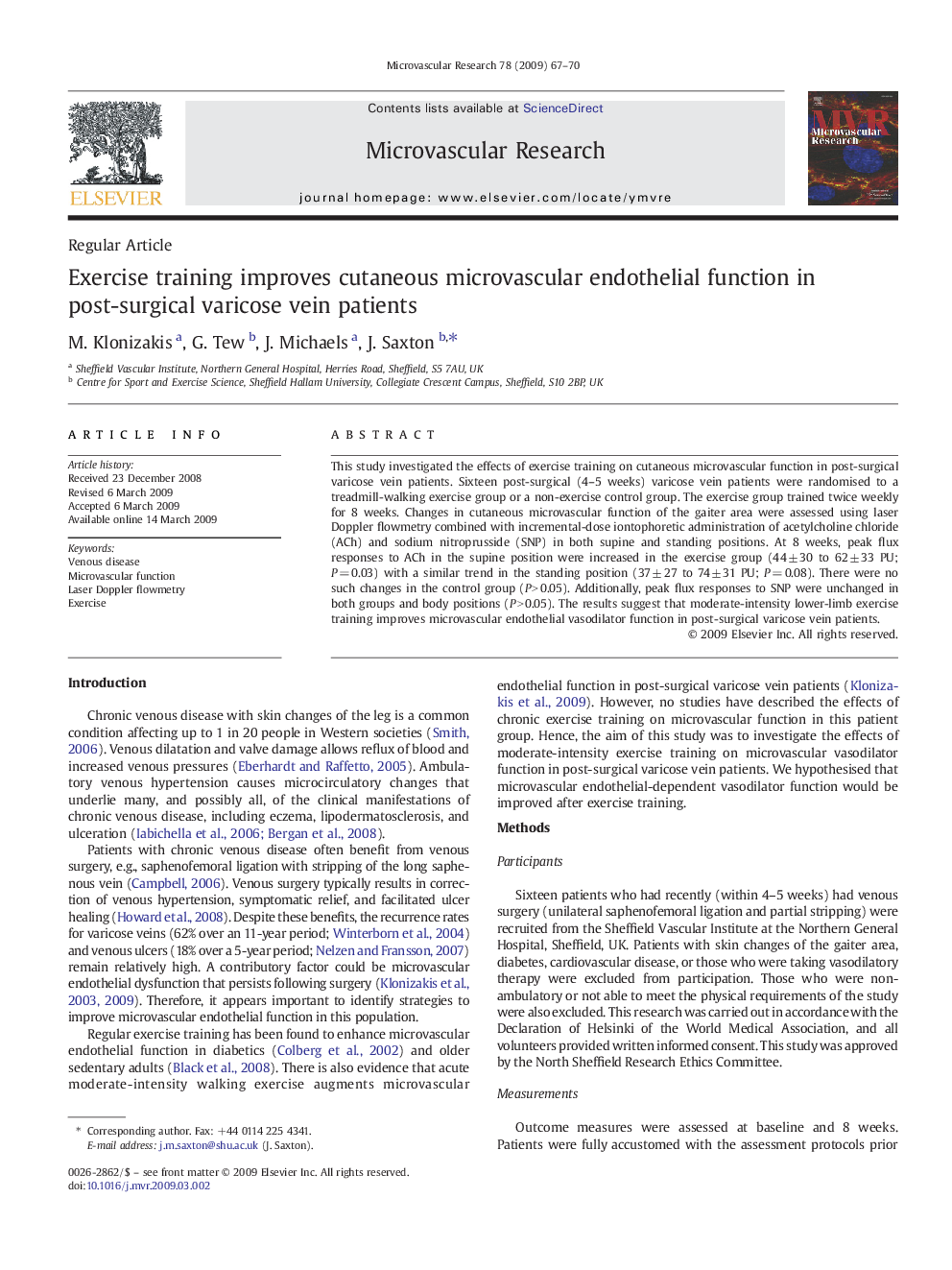 Exercise training improves cutaneous microvascular endothelial function in post-surgical varicose vein patients