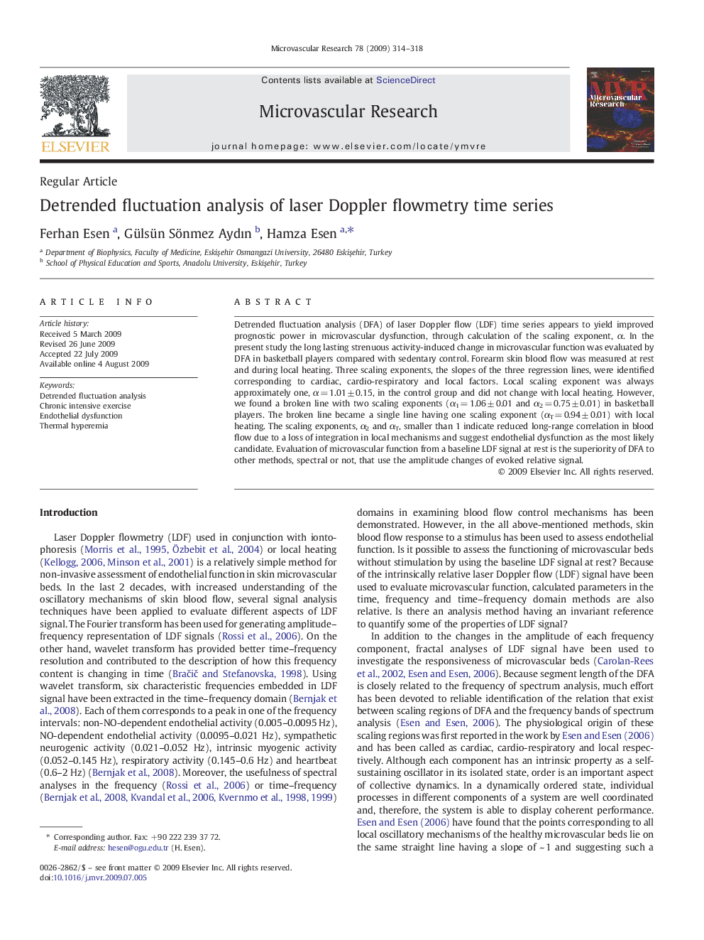 Detrended fluctuation analysis of laser Doppler flowmetry time series