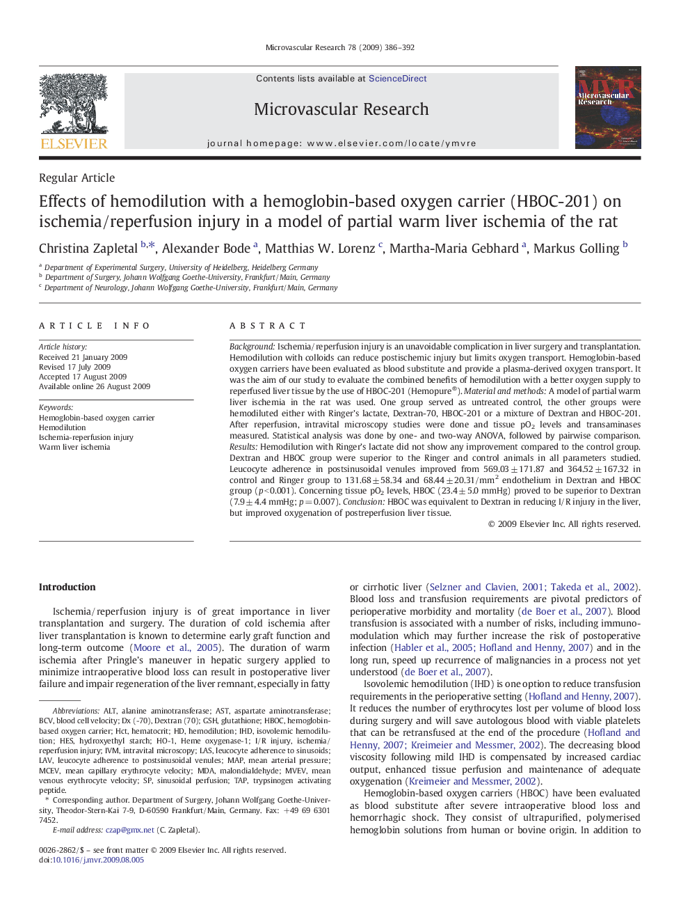 Effects of hemodilution with a hemoglobin-based oxygen carrier (HBOC-201) on ischemia/reperfusion injury in a model of partial warm liver ischemia of the rat