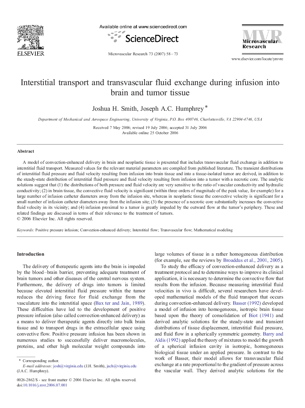 Interstitial transport and transvascular fluid exchange during infusion into brain and tumor tissue