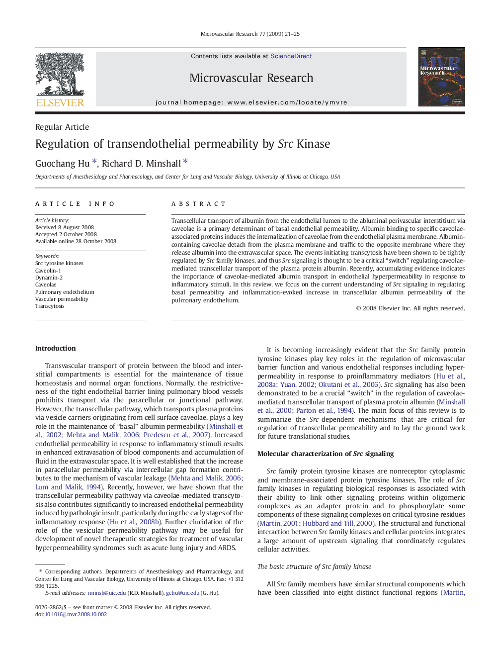 Regulation of transendothelial permeability by Src Kinase