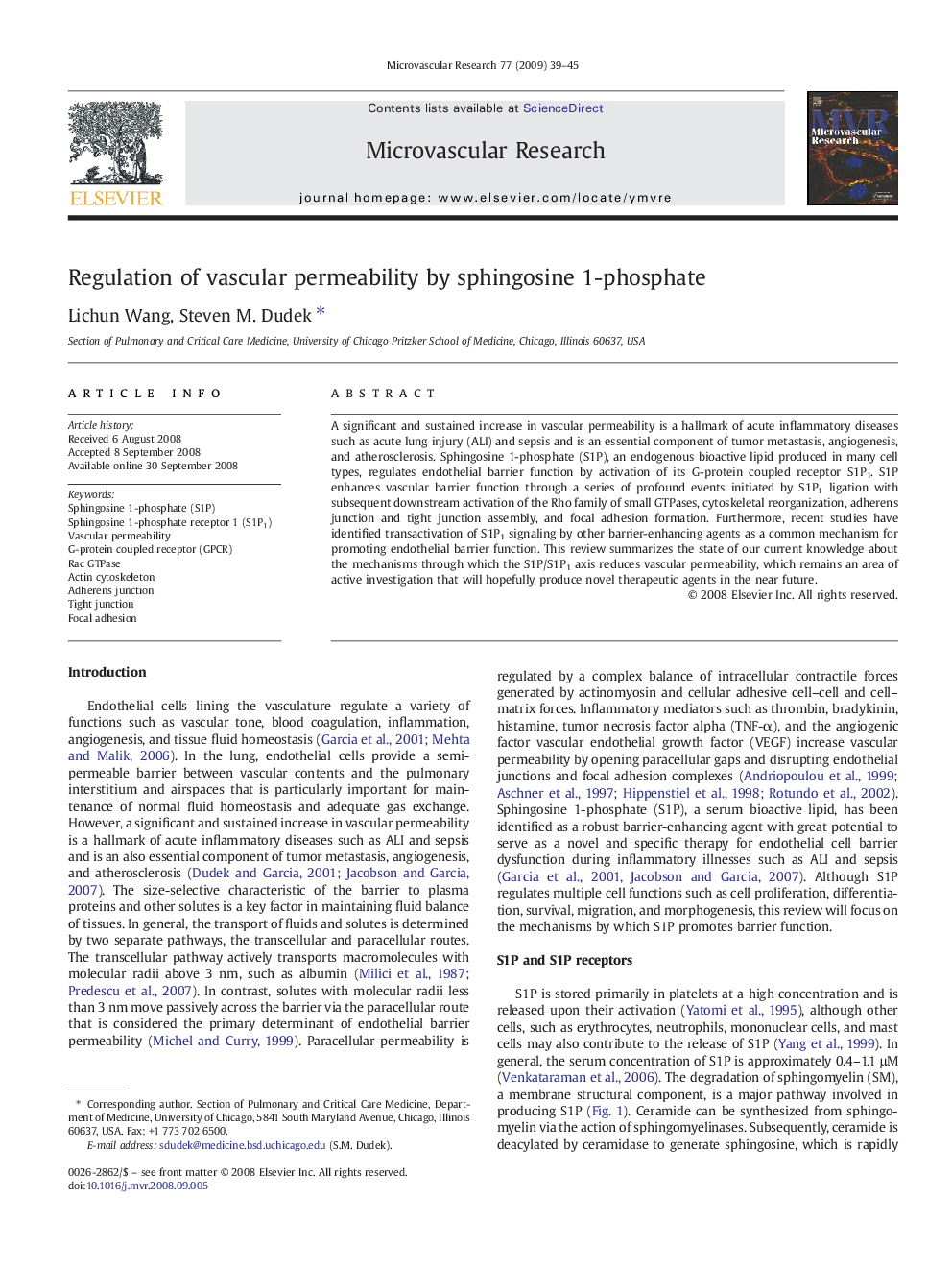 Regulation of vascular permeability by sphingosine 1-phosphate