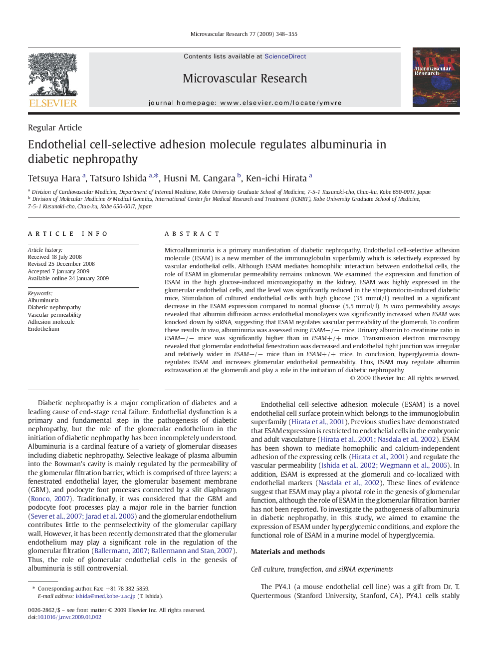 Endothelial cell-selective adhesion molecule regulates albuminuria in diabetic nephropathy