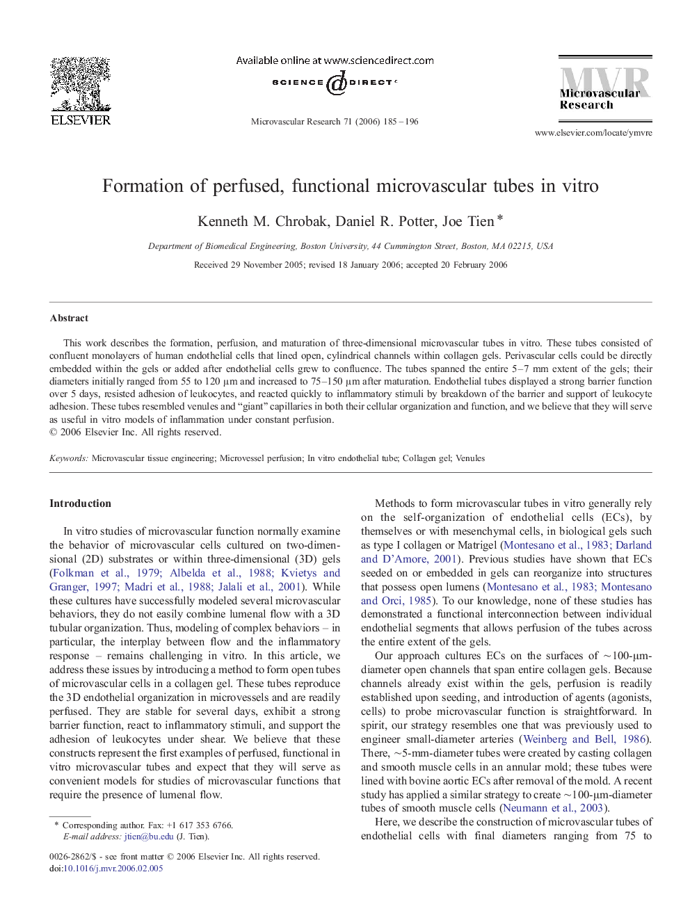 Formation of perfused, functional microvascular tubes in vitro