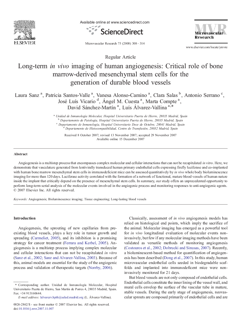 عکس صفحه اول مقاله: Long-term in vivo imaging of human angiogenesis: Critical role of bone marrow-derived mesenchymal stem cells for the generation of durable blood vessels Long-term in vivo imaging of human angiogenesis: Critical role of bone marrow-derived mesenchymal stem cells for the generation of durable blood vessels