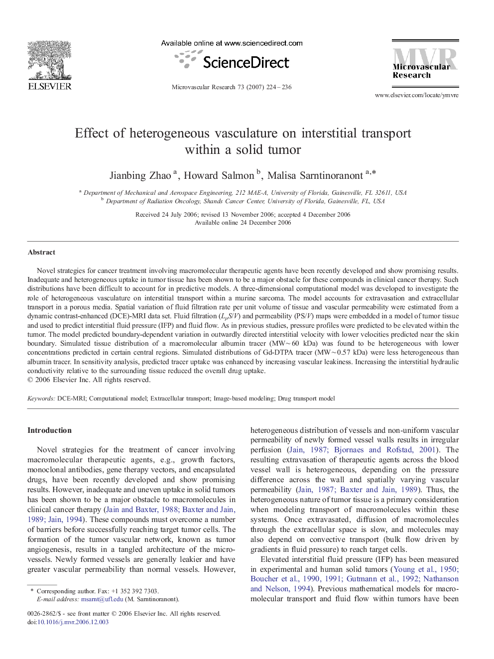 Effect of heterogeneous vasculature on interstitial transport within a solid tumor