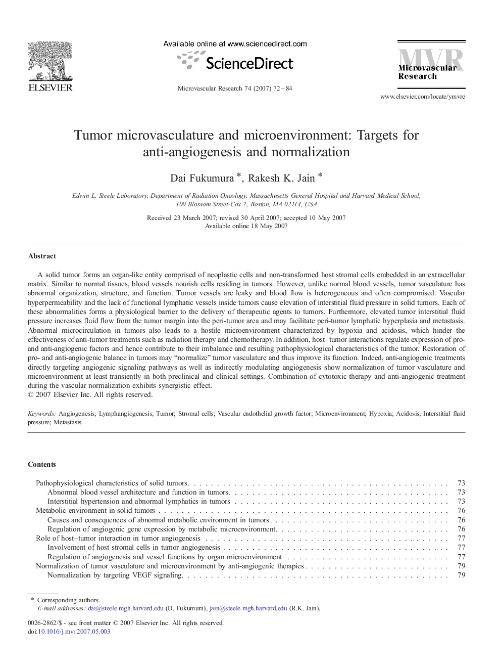 Tumor microvasculature and microenvironment: Targets for anti-angiogenesis and normalization