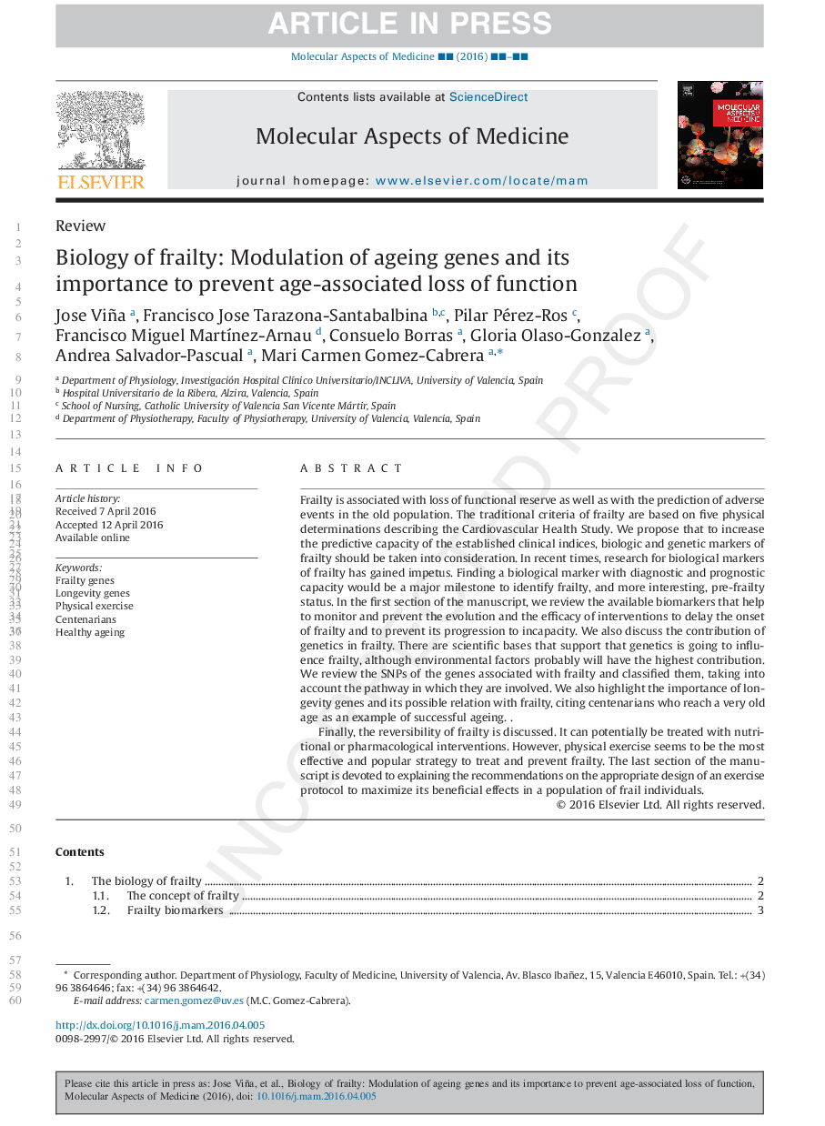 Biology of frailty: Modulation of ageing genes and its importance to prevent age-associated loss of function