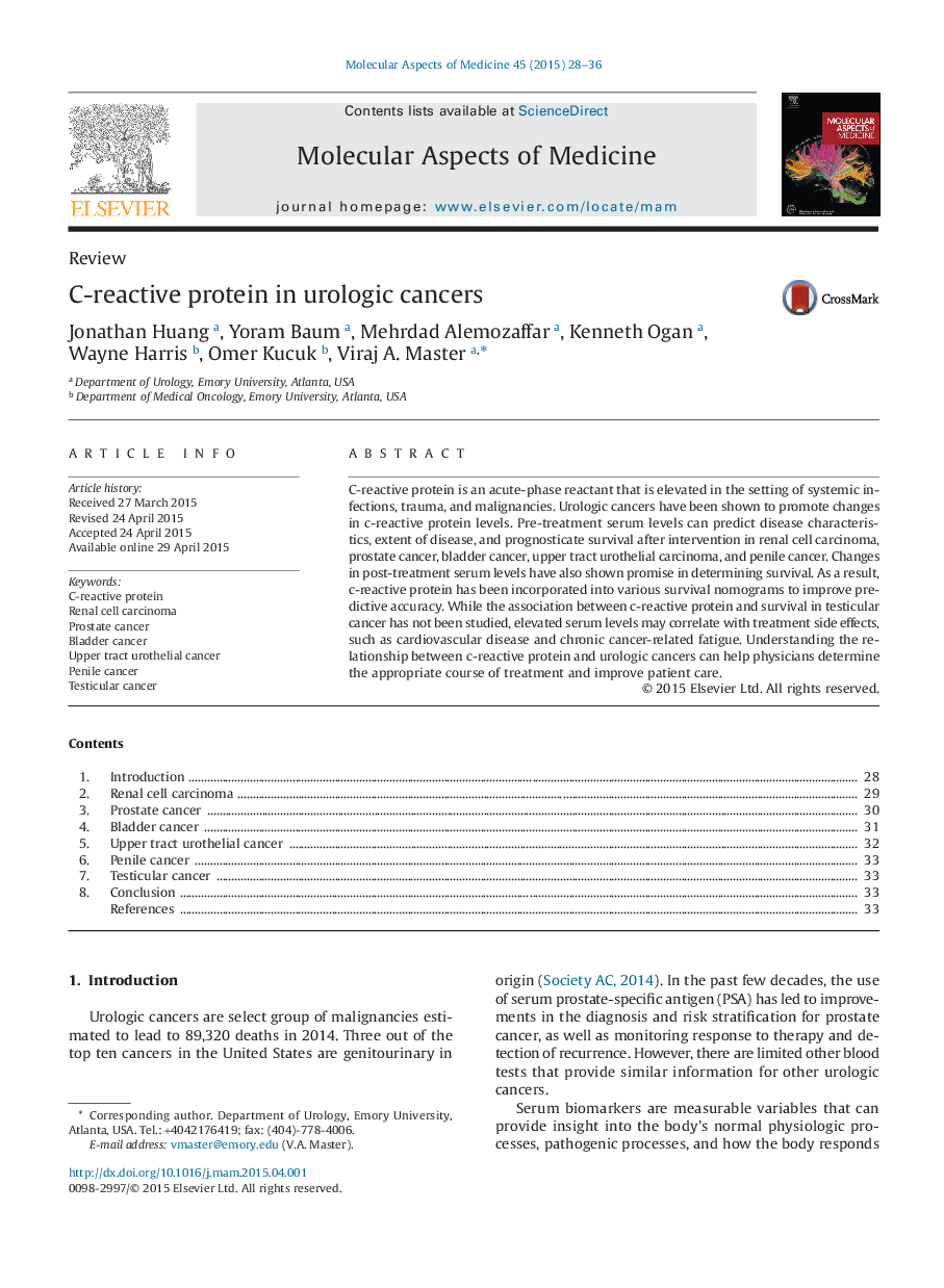 C-reactive protein in urologic cancers