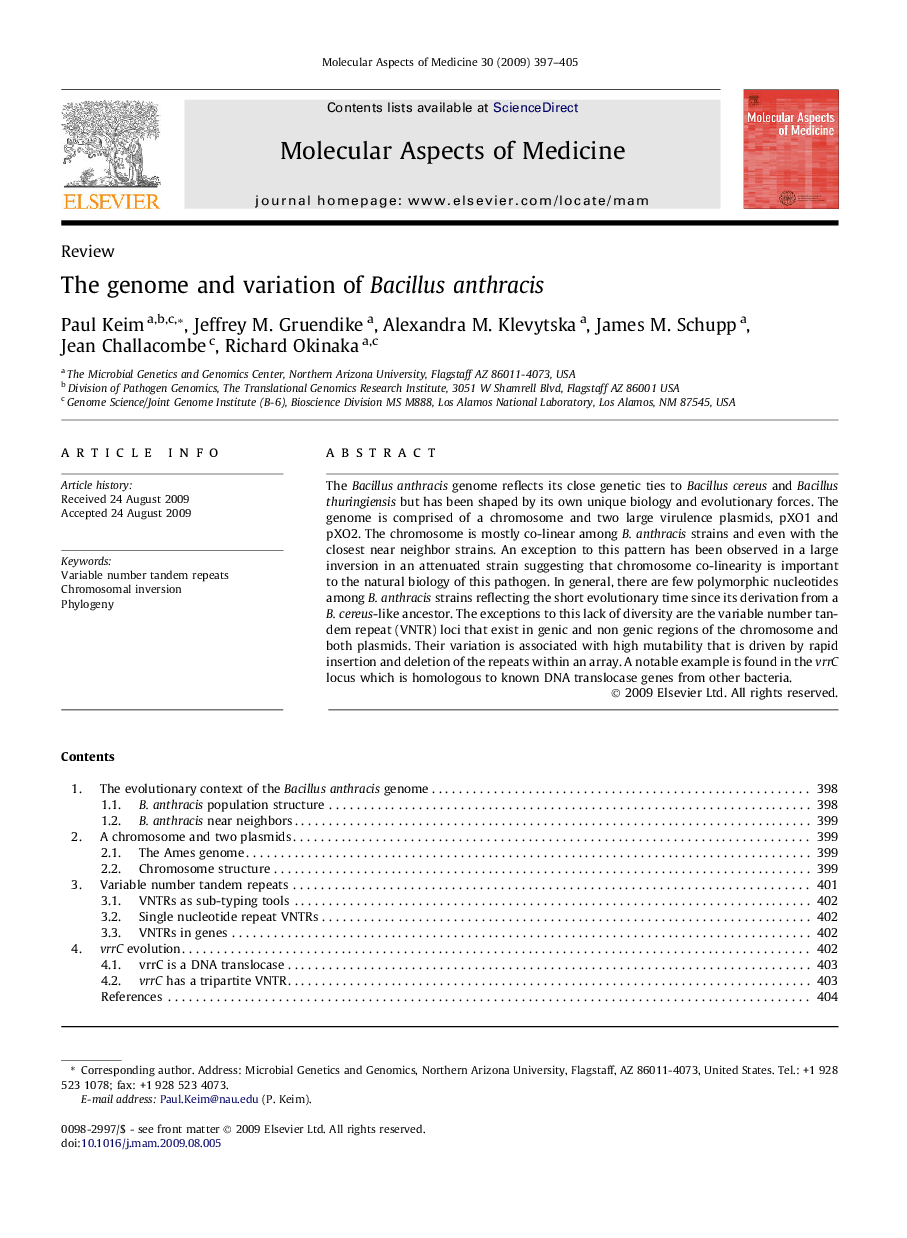 The genome and variation of Bacillus anthracis