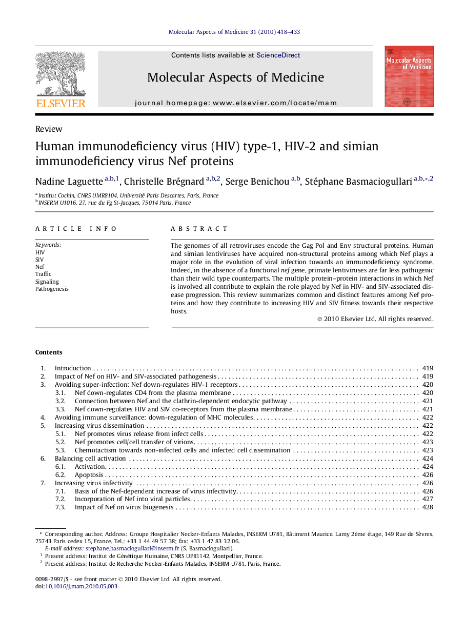 Human immunodeficiency virus (HIV) type-1, HIV-2 and simian immunodeficiency virus Nef proteins