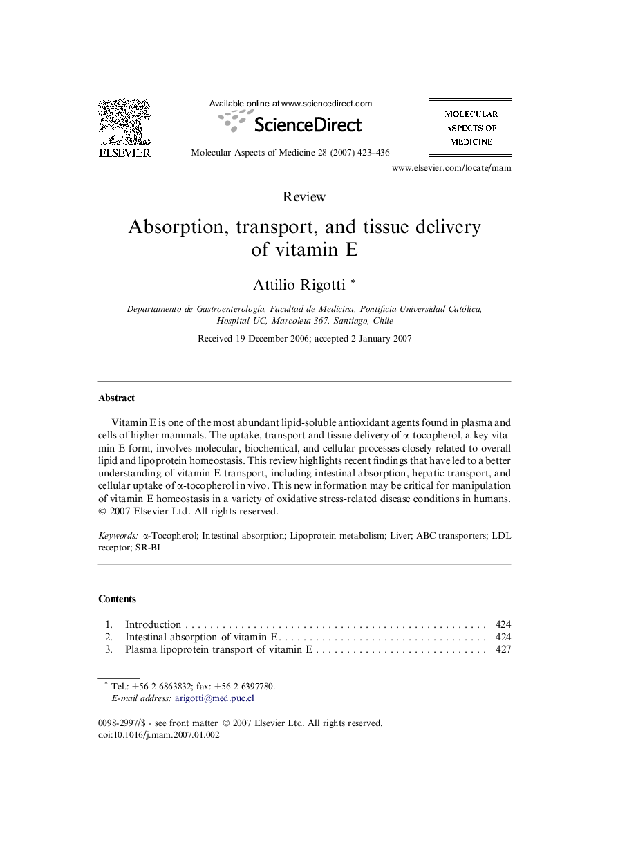 Absorption, transport, and tissue delivery of vitamin E